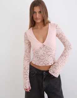 Yamuna Long Sleeve Top in Lace Soft Pink
