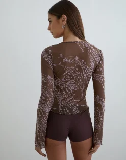 Yamuna Long Sleeve Top in Moonlit Blossom Brown