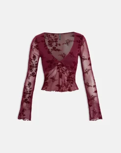Yamuna Top in Flocked Botanical Flower Maroon