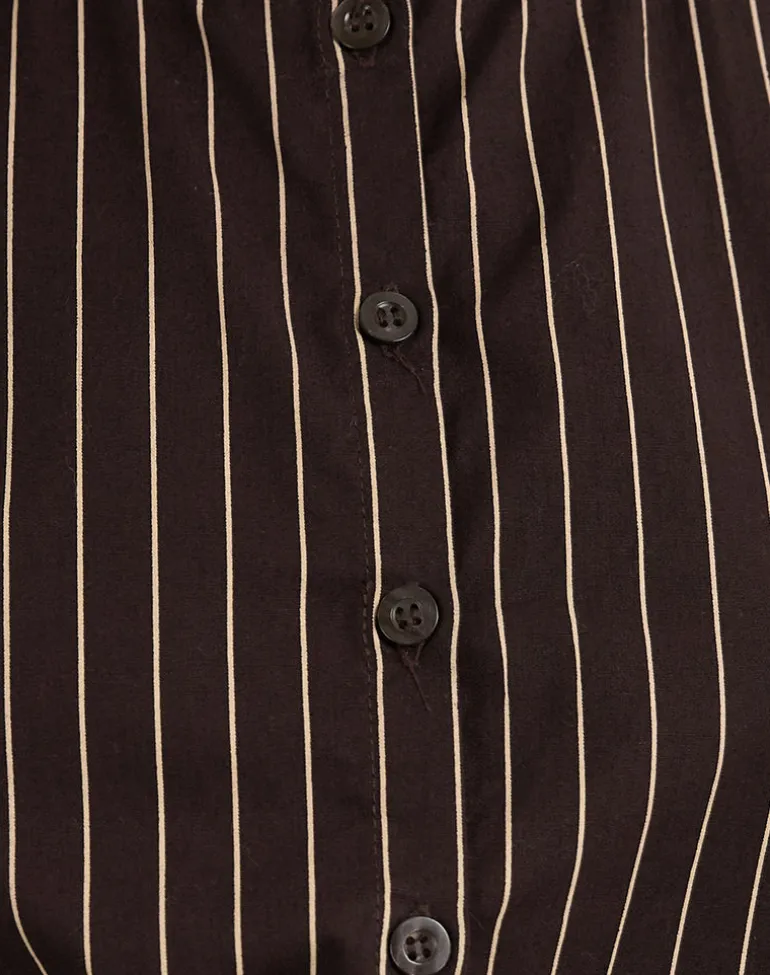 Yarala Blouse in Mono Pinstripe Chocolate