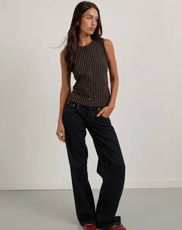 Yarala Blouse in Mono Pinstripe Chocolate