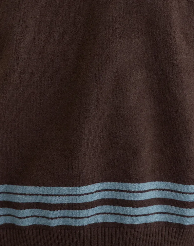 Yarnia Slouchy V-neck Jumper in Brown and Blue