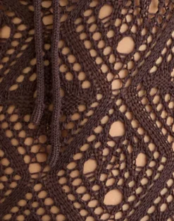 Yasiya Midi Dress in Open Crochet Knit Dark Chocolate