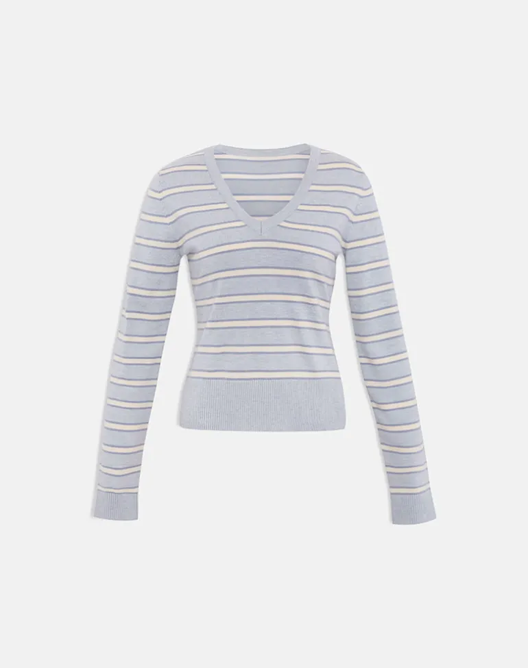 Yasra Jumper in Stripe Knit Cream Grey