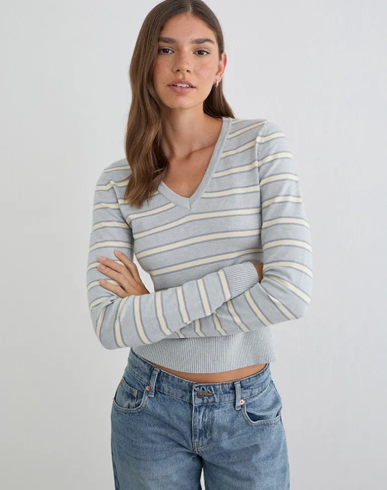 Yasra Jumper in Stripe Knit Cream Grey