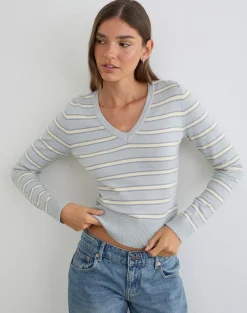 Yasra Jumper in Stripe Knit Cream Grey