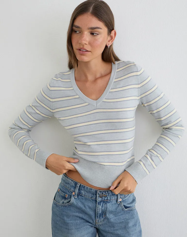 Yasra Jumper in Stripe Knit Cream Grey