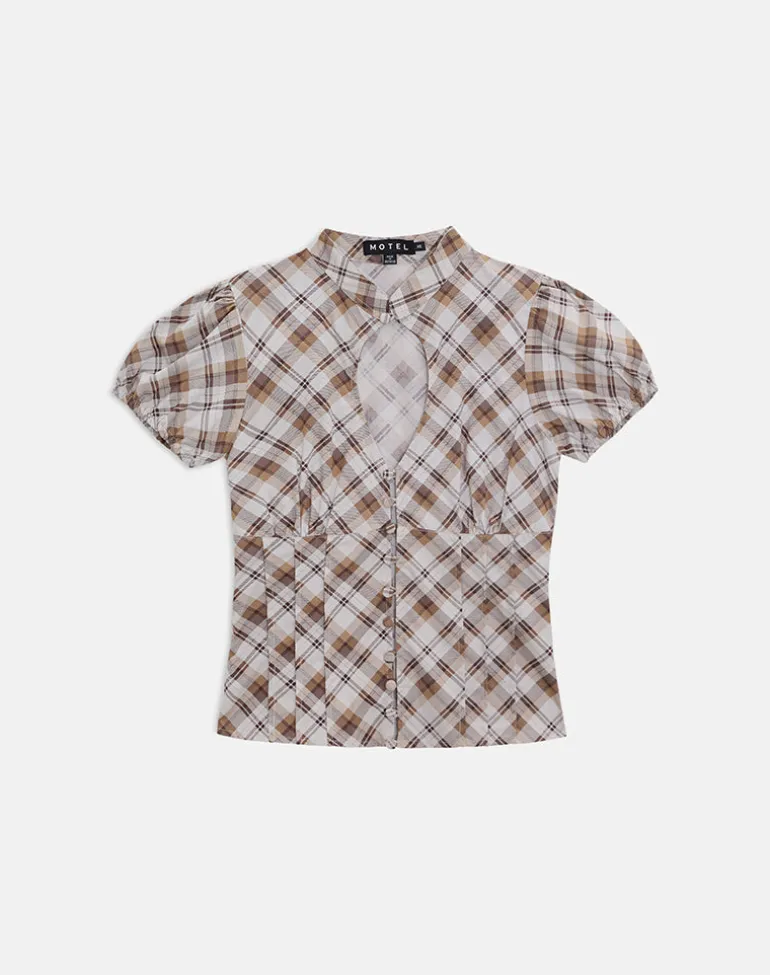 Yasuda Blouse in Angled Check Brown