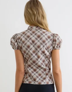 Yasuda Blouse in Angled Check Brown