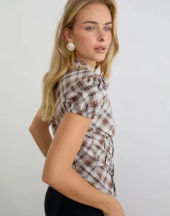 Yasuda Blouse in Angled Check Brown