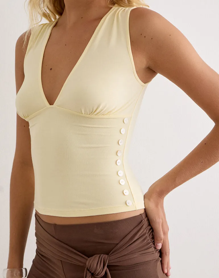 Yatna Top in Rayon Lemon with Pearl Button Trim