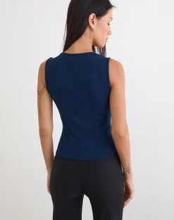 Yatna Top in Rayon Navy with Pearl Button Trim