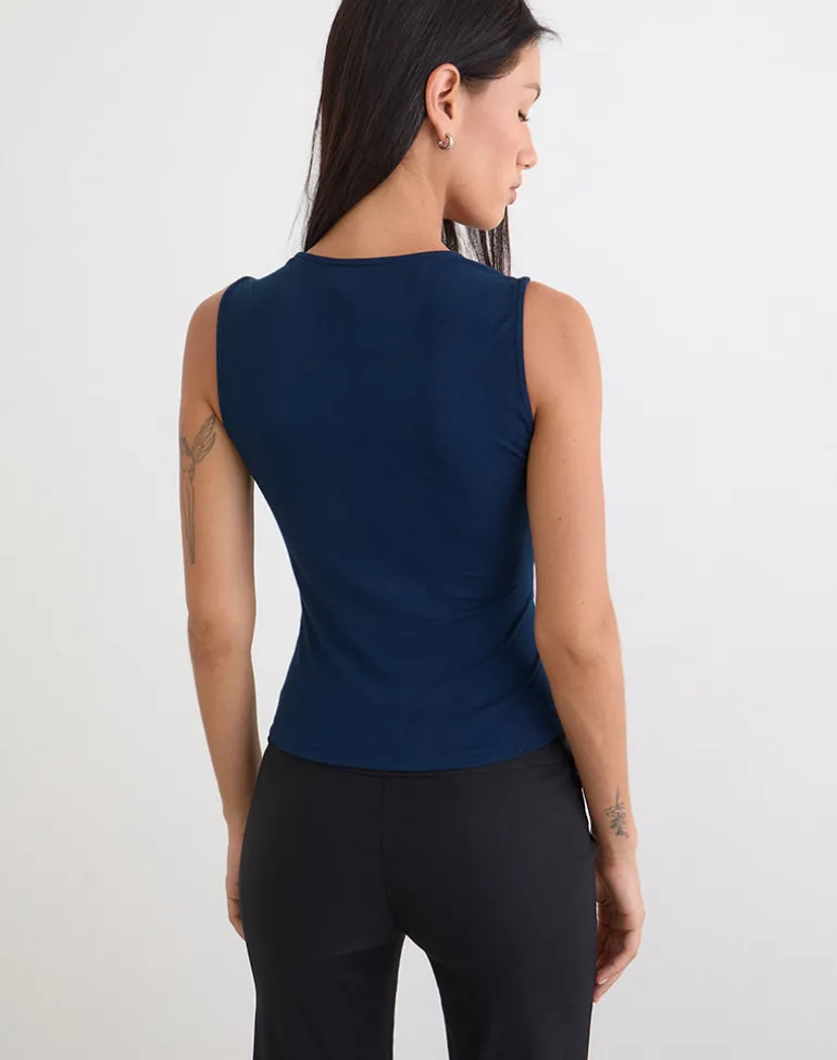 Yatna Top in Rayon Navy with Pearl Button Trim