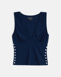 Yatna Top in Rayon Navy with Pearl Button Trim