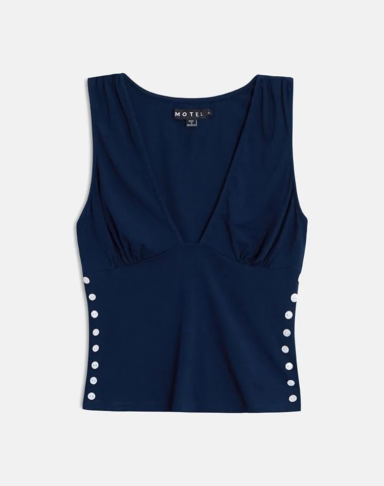 Yatna Top in Rayon Navy with Pearl Button Trim