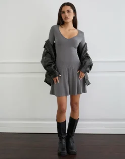 Yauri Long Sleeve Mini Dress in Cupro Grey