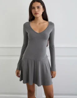 Yauri Long Sleeve Mini Dress in Cupro Grey