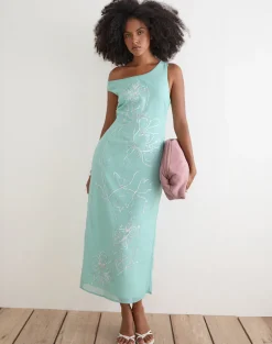Yelsa Maxi Dress in Chiffon Floral Sequin Turquoise