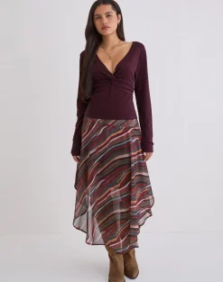Yenari Long Sleeve Twist Top in Knit Plum