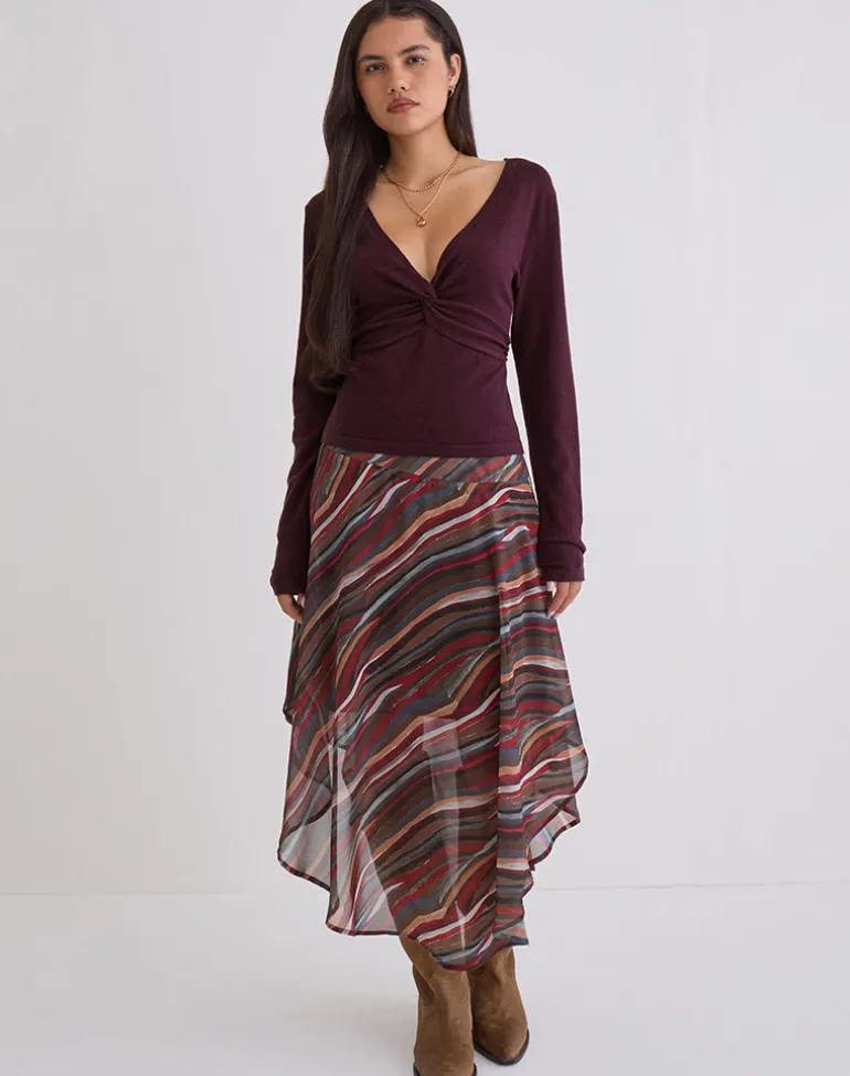 Yenari Long Sleeve Twist Top in Knit Plum