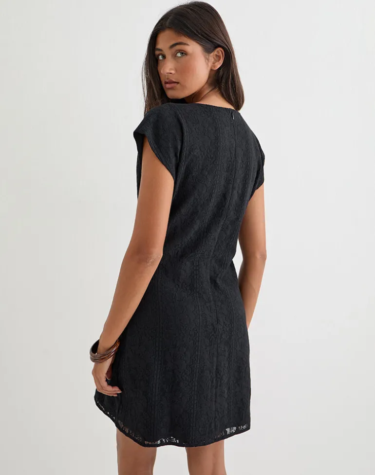 Yenna Plunge Mini Dress in Floral Lace Black