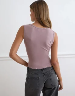 Yetta Double Studded Vest Top in Dusty Mauve