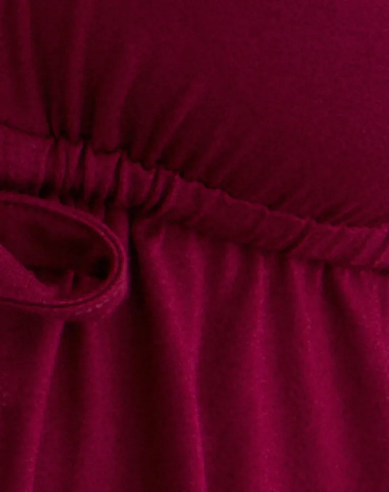 Ylva Tie-Front Halter Top in Rayon Jersey Burgundy