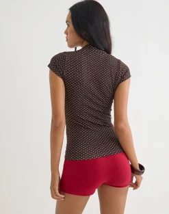 Yoi Top in Brown with Micro Polka Print