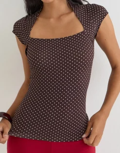 Yoi Top in Brown with Micro Polka Print