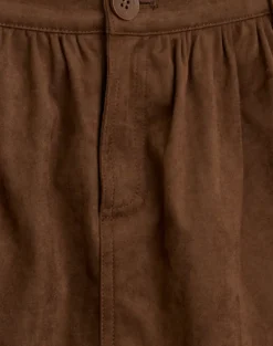 Yonca Frill Mini Skort in Faux Suede Brown