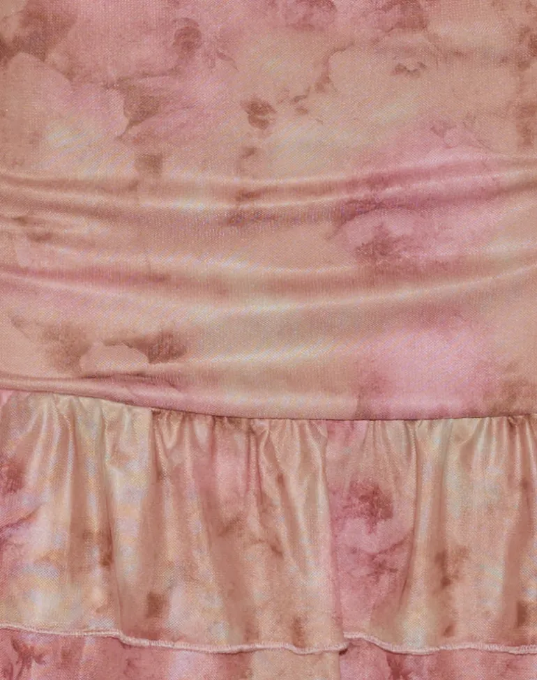 Yoriko Halterneck Mini Dress in Smoky Floral Peach