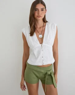 Yoshino Plunge Top in Broderie White