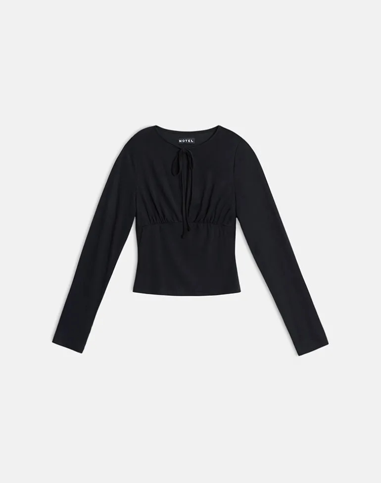 Yubin Keyhole Long Sleeve Top in Cupro Black