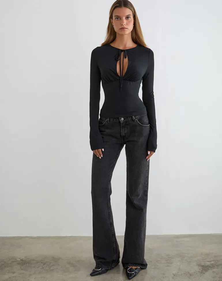 Yubin Keyhole Long Sleeve Top in Cupro Black