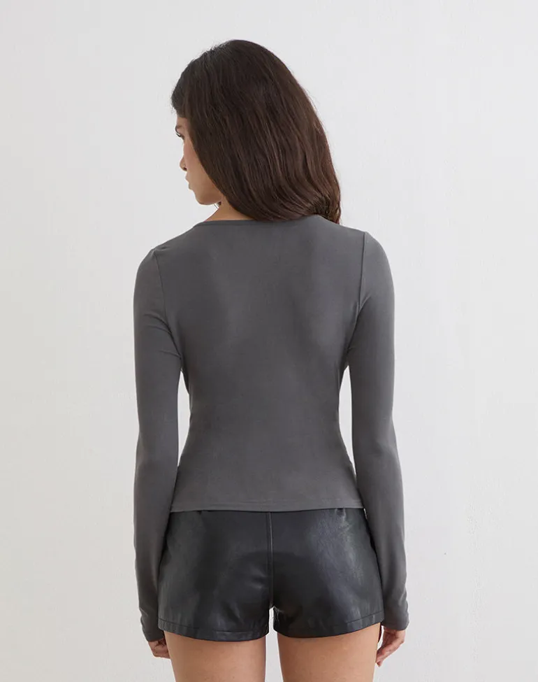 Yubin Keyhole Long Sleeve Top in Cupro Charcoal Grey