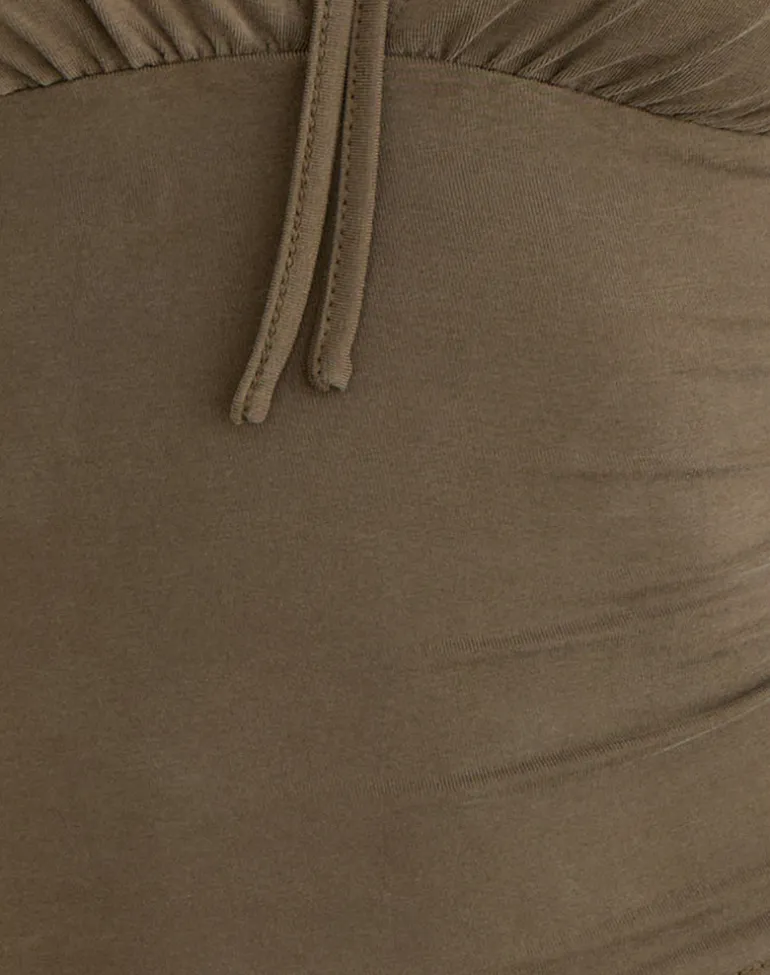 Yubin Keyhole Long Sleeve Top in Cupro Khaki