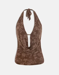 Yukari Plunge Top in Burnout Mesh Brown