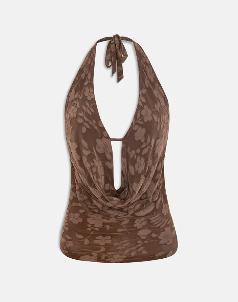 Yukari Plunge Top in Burnout Mesh Brown