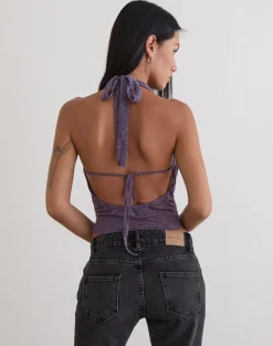 Yukari Plunge Top in Jacquard Knit Purple