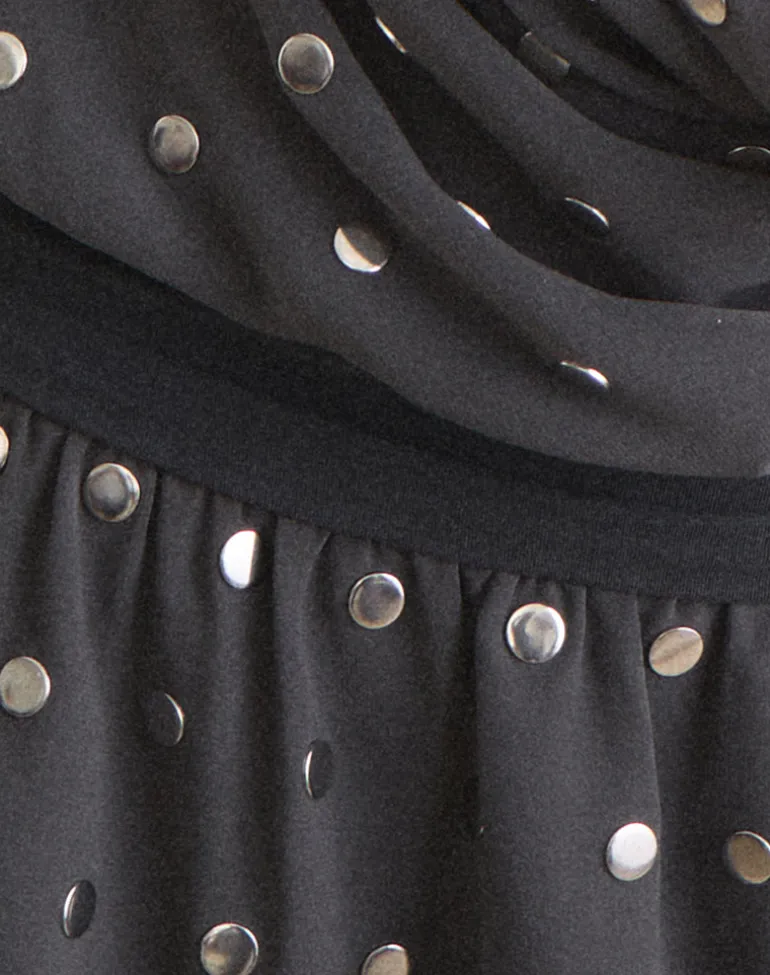 Yukina Mini Dress in Studded Chiffon Dark Grey