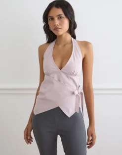 Yung Halterneck Top in Cotton Twill Soft Pink