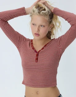 Yusi Long Sleeve Top in Burgundy Stripe