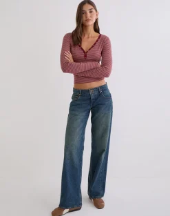Yusi Long Sleeve Top in Burgundy Stripe