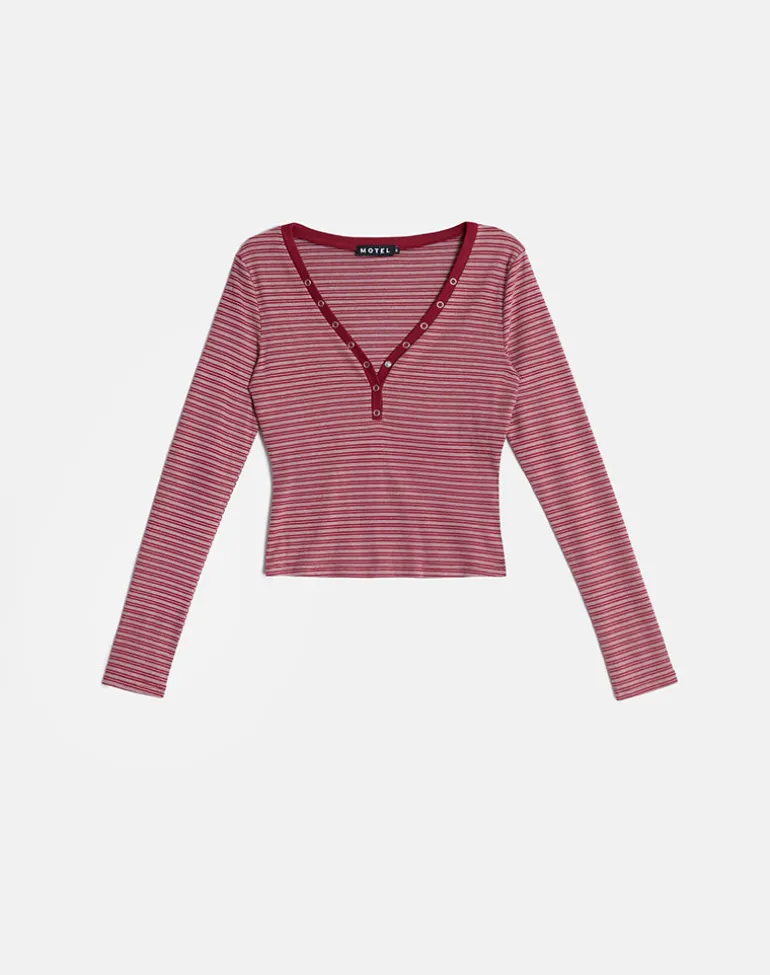 Yusi Long Sleeve Top in Burgundy Stripe