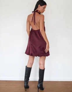 Yusna Puffball Mini Dress in Dark Berry