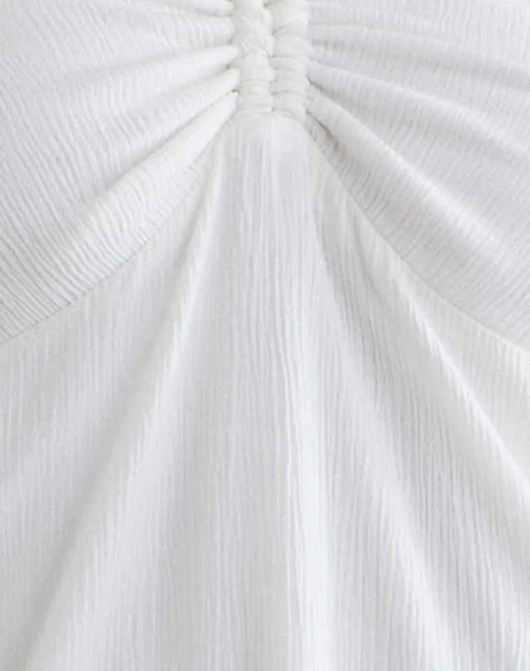 Yvelise Mini Dress in Crinkle Off White with Beads