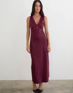 Zarita Satin Maxi Dress in Zinfandel