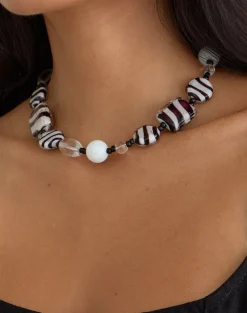 Zebra Glass Beaded Necklace