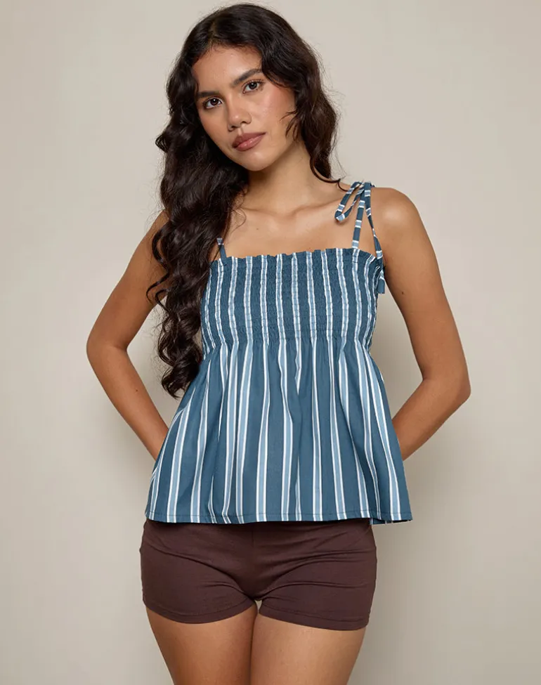 Zerah Top in Poplin Formal Stripe Navy