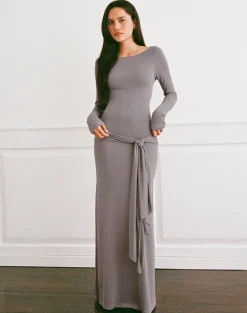 Zeya Maxi Dress in Cupro Taupe Grey